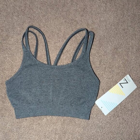 NEW Z By Zella Melange Seamless Heather Strappy Trinity Cropped Top Sports Bra 7 - Picture 2 of 3